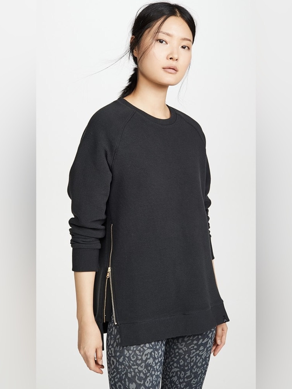 Varley Manning Ribbed Long Sleeve Sweatshirt with Gold Detailing